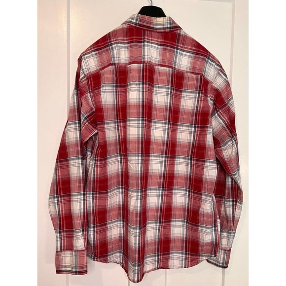 Columbia Mens Button-Up Shirt Red White Plaid Long Sleeve Collar Pocket Cotton M - Picture 2 of 8
